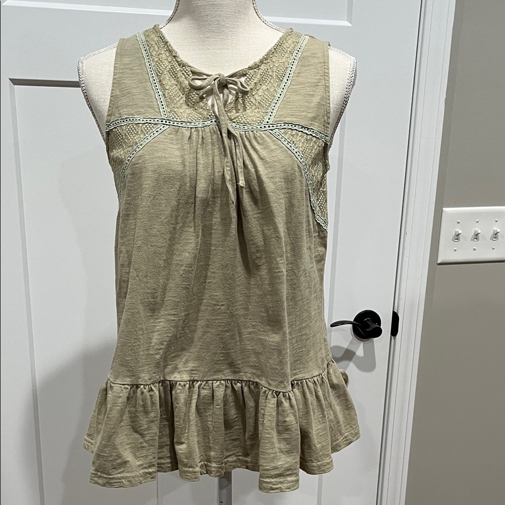 Doe & Rae Lace Trimmed Tan Blouse
